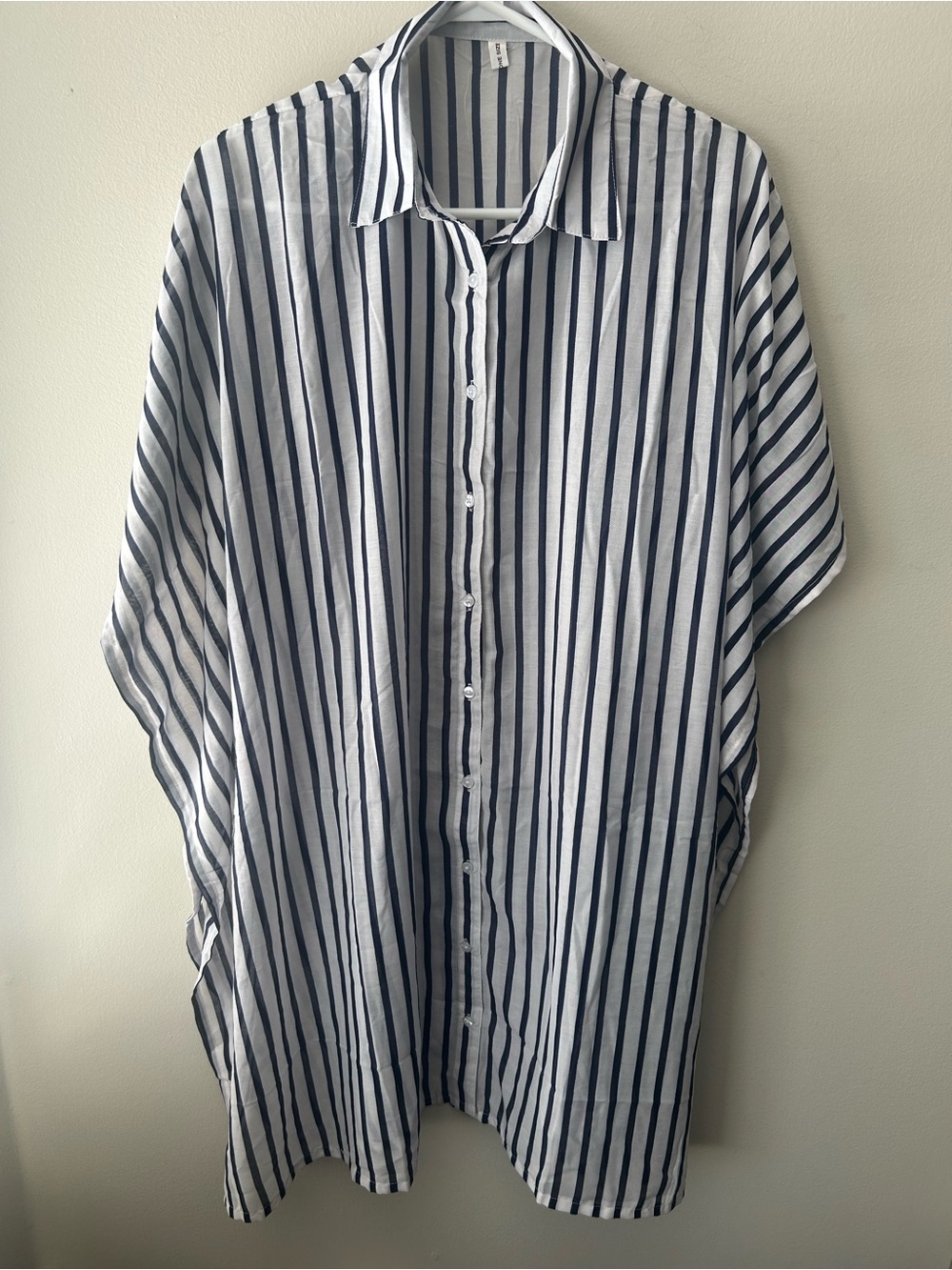 Striped Navy and White Button-Front Swim Coverup - NWOT